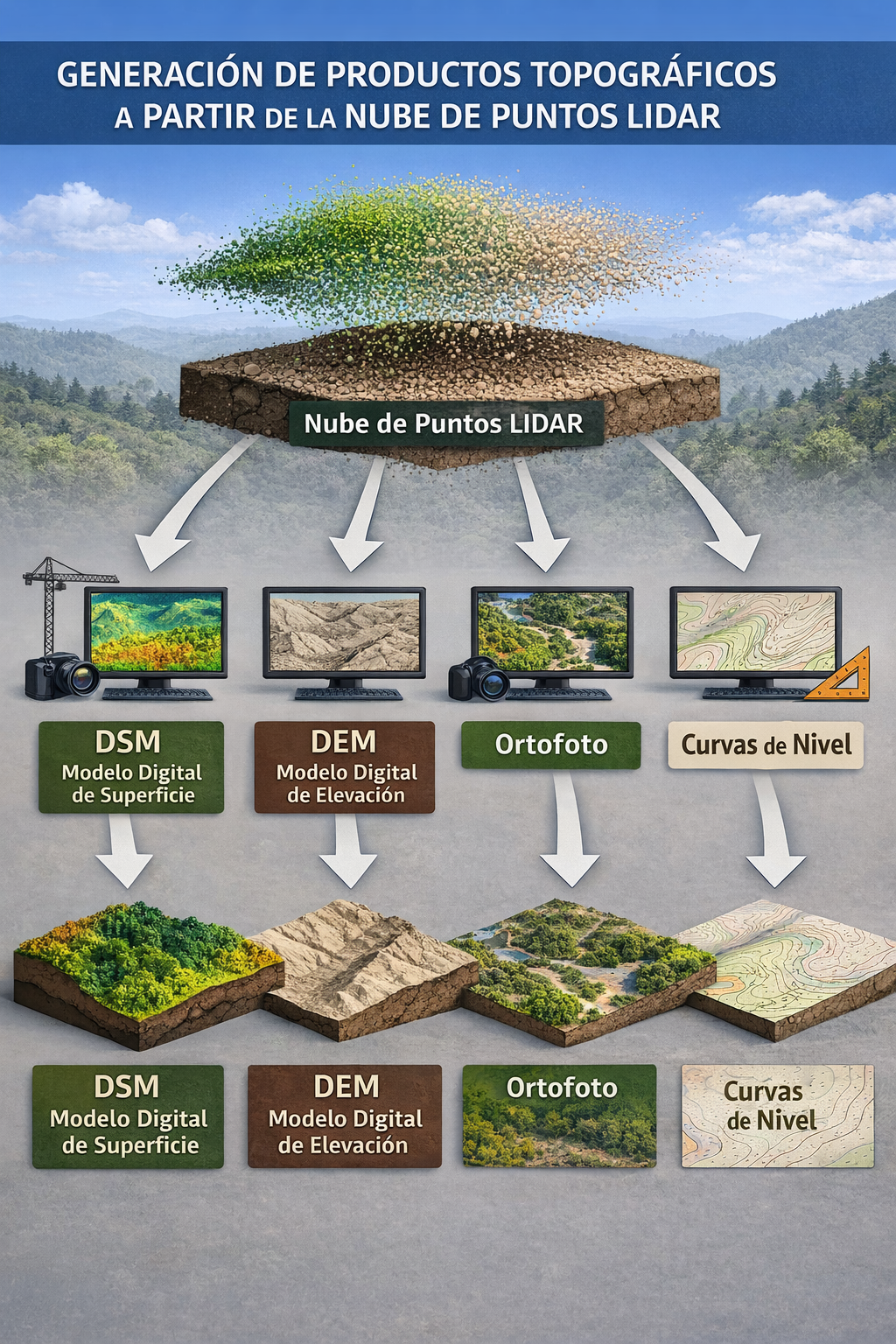 Productos topográficos generados a partir de nube de puntos LiDAR